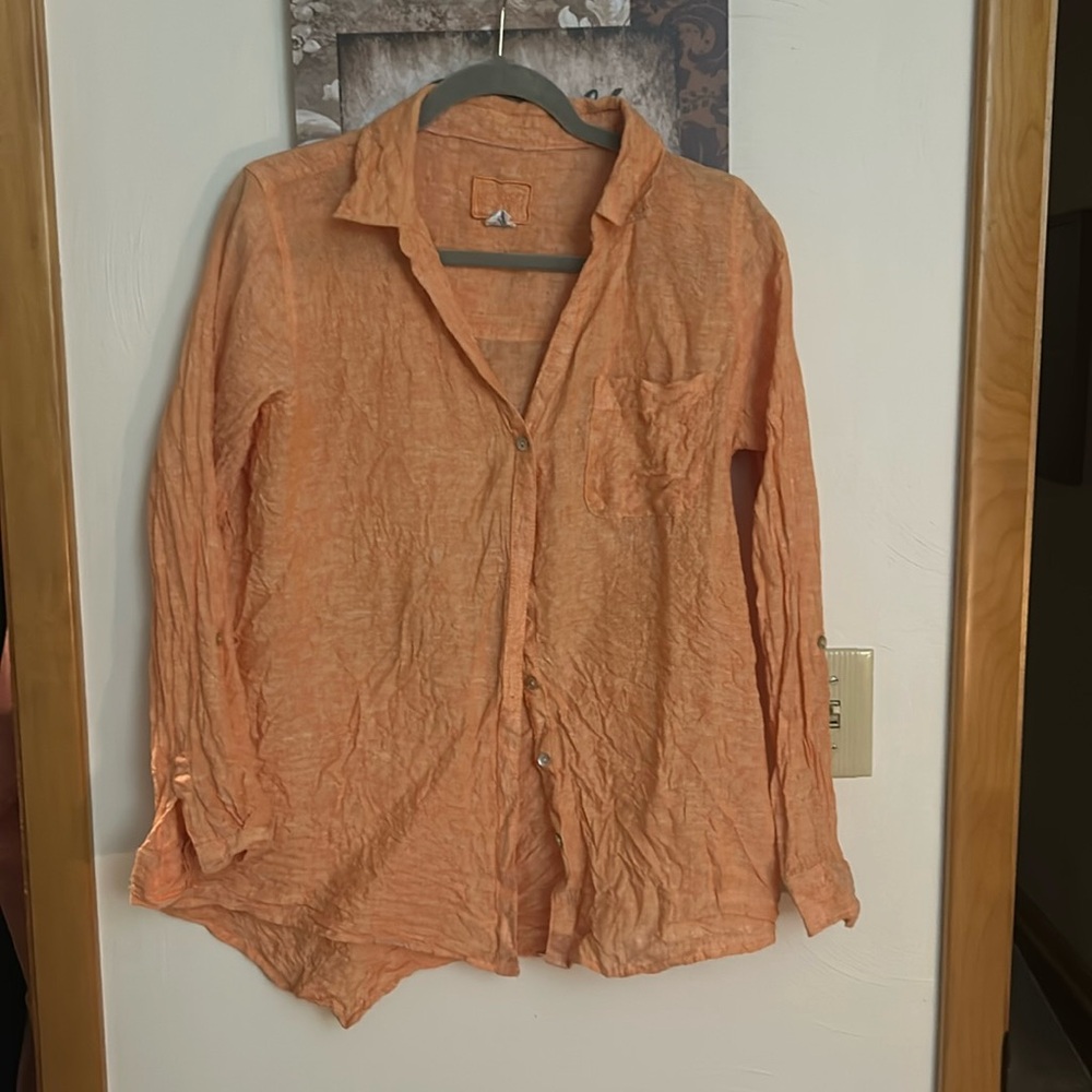 Like New Sigrid Olsen Orange Linen Button Down Sh… - image 1